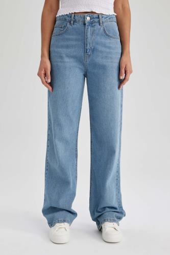 Geniş Paça Yüksek Bel Jean %100 Pamuk Pantolon