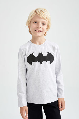 T-shirt à manches longues et col rond en coton peigné sous licence Batman pour garçon