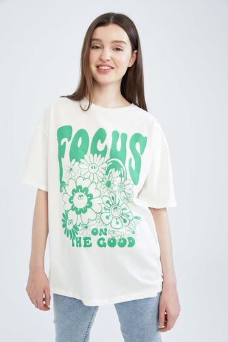Coool Oversize Fit Crew Neck Printed Short Sleeve 100% Cotton T-Shirt