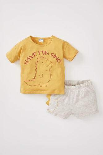 Комплект шорты и футболка с коротким рукавом с принтом динозавра из хлопка