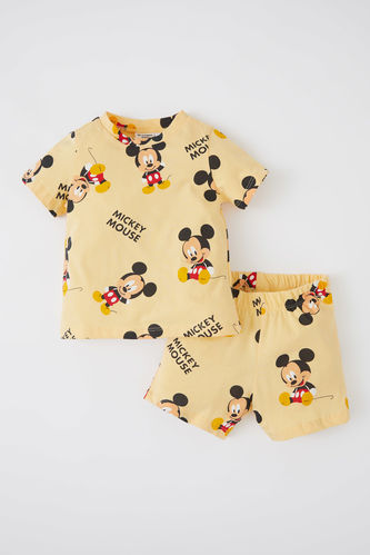 Erkek Bebek Disney Mickey & Minnie Regular Fit Pamuklu Kısa Kollu Şort Pijama Takım