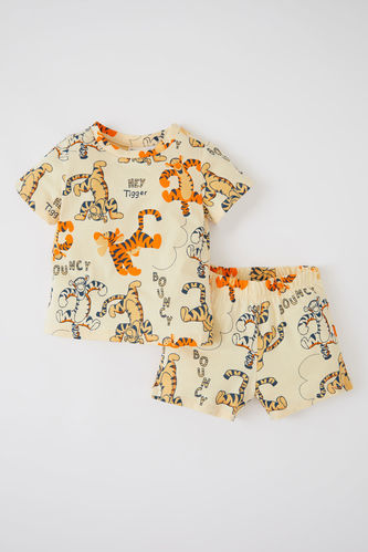 Erkek Bebek Winnie The Pooh Lisanslı Regular Fit Hayvan Desenli Pamuklu Kısa Kollu Şort Pijama Takım