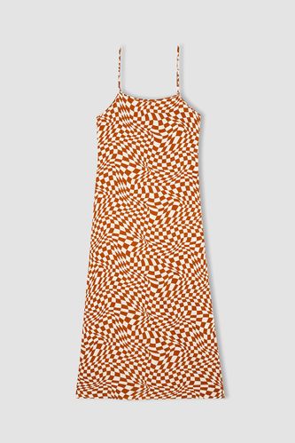 Orange WOMAN Regular Fit Strappy Printed Short Sleeve Woven Dress ...
