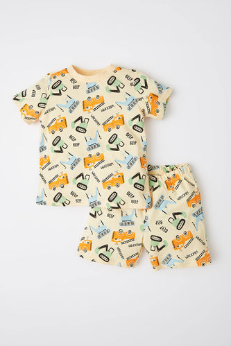 Erkek Bebek Desenli Pamuklu Kısa Kollu Şort Pijama Takım