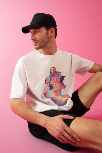 Oversize Fit Colour Block Unicorn Print T-Shirt