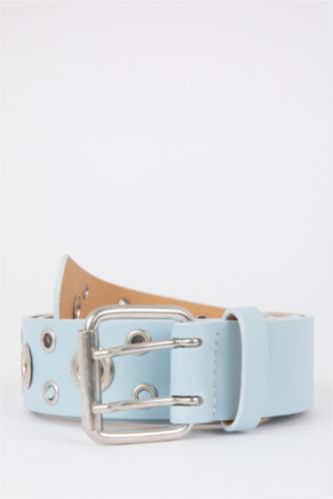 حريمي أزرق فاتح حزام حريمي جلد صناعي بمشبك بيضاوي