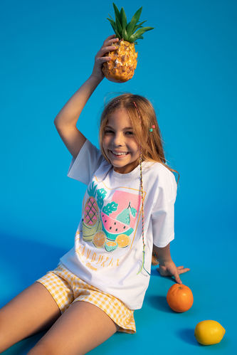 Kız Çocuk Regular Fit Meyve Baskılı Kısa Kollu Pamuklu Tişört