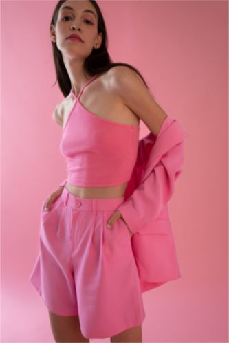 Женщины Розовый Бермуды с эластичным поясом