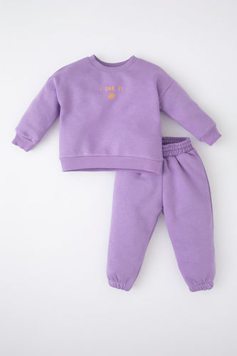 Комплект вязанный 2 шт. стандартного кроя с принтом-слоганом с длинным рукавом из плотной ткани для малышей девочек