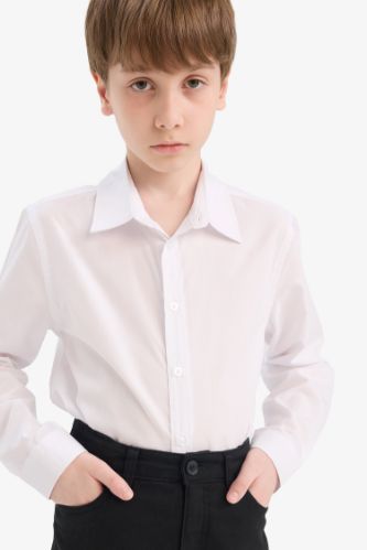 Erkek Çocuk Polo Yaka Poplin Uzun Kollu Gömlek