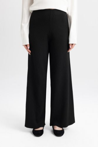 Relax Fit Triko Pantolon Beli Lastikli Basic Düz Geniş Paça