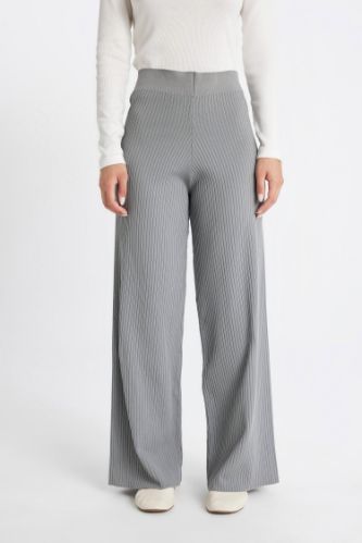 Relax Fit Triko Pantolon Beli Lastikli Basic Düz Geniş Paça