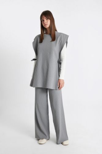 Relax Fit Triko Pantolon Beli Lastikli Basic Düz Geniş Paça