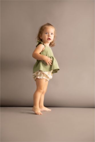 BÉBÉ FILLE Vert Ensemble En Tricot Lin Fleur Sans Manches 2 BéBé Fille