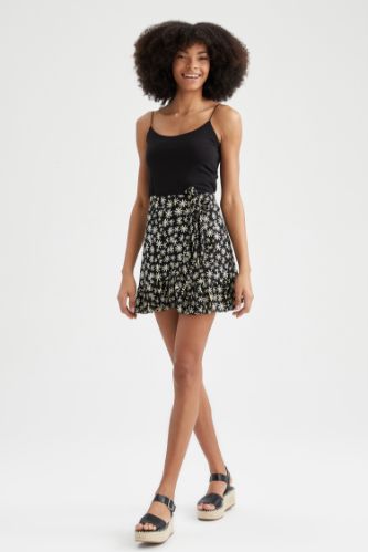 Black Woman Regular Fit High Waisted Leopard Print Mini Skirt 2531197 DeFacto