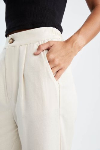 PANTALON LARGE AVEC LIN - Écru