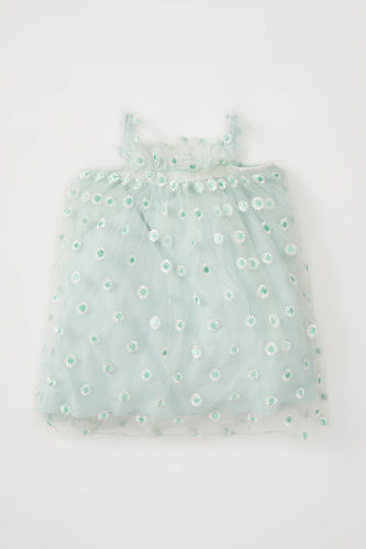 Baby Girl Square Collar Strap Tulle Dress
