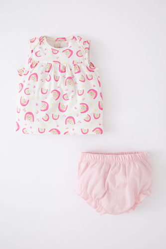 Baby Girl Patterned Newborn Sleeveless Jumpsuit Poplin Panties 2-Piece Set