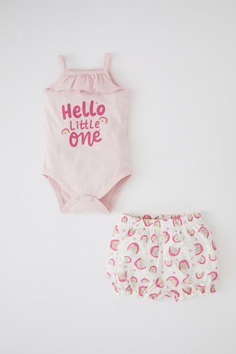 Baby Girl Newborn Patterned Bodysuit Voile Shorts 2 Piece Set