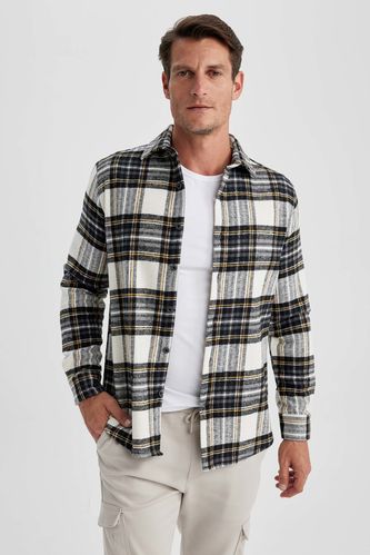 Black MAN Modern Fit Polo Collar Woodcutter Long Sleeve Shirt 2891133 ...