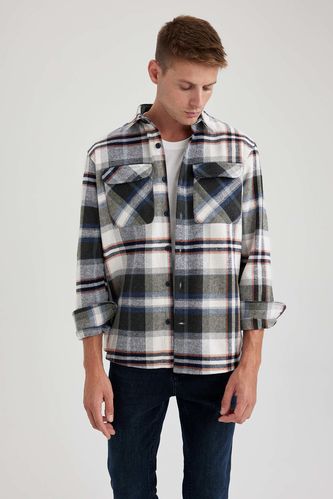 Relax Fit Polo Collar Woodcutter Long Sleeve Shirt