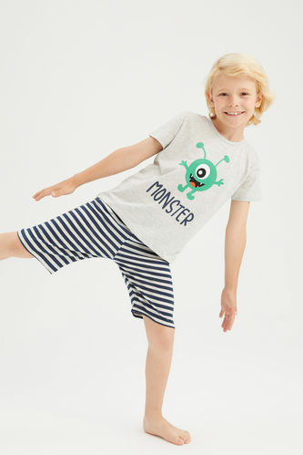 Erkek Çocuk Regular Fit Baskılı Kısa Kollu Baba Oğul Kombin Şort Pijama Takım