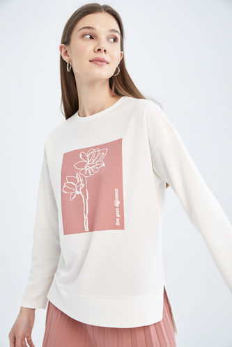 Regular Fit Çiçek Baskılı Sweatshirt Tunik