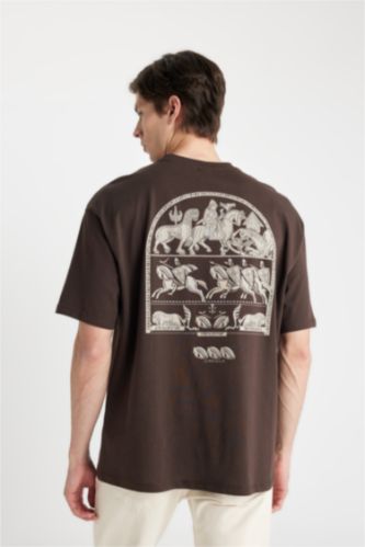 MAN Brown Oversize Crew Neck Back Printed Short Sleeve T-Shirt