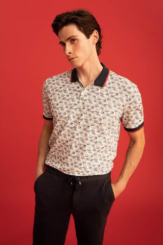 Slim Fit Polo Neck Patterned Short Sleeve T-Shirt