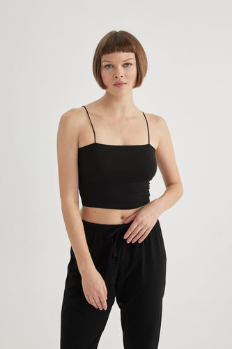 Fall in Love Rope Strap Crop Cotton Black Undershirt