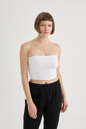 Fall in Love Rope Strap Cotton White Crop Top