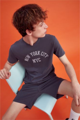 MAN Dark Anthracite Regular Fit Crew Neck Printed T-Shirt