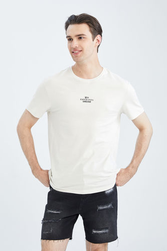 Regular Fit Short Sleeve Minimal Slogan Print T-Shirt