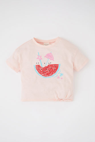 T-shirt en coton à manches courtes imprimé pastèque coupe standard bébé fille