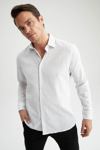 Modern Fit Italian Neck Printed Long Sleeve Shirt