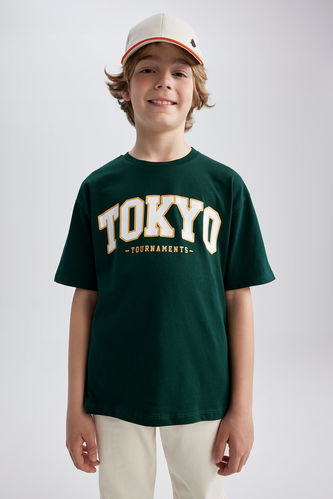 Erkek Çocuk Oversize Fit Slogan Baskılı Kısa Kollu Pamuklu Tişört
