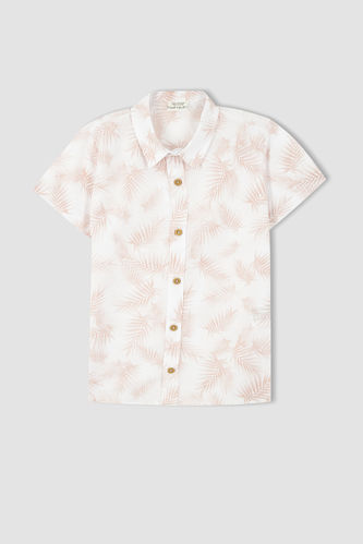 Regular Fit Poplin Tropical Patterned Short Sleeve Shirt