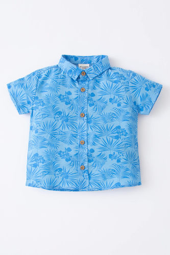 Regular Fit Poplin Tropical Patterned Short Sleeve Shirt