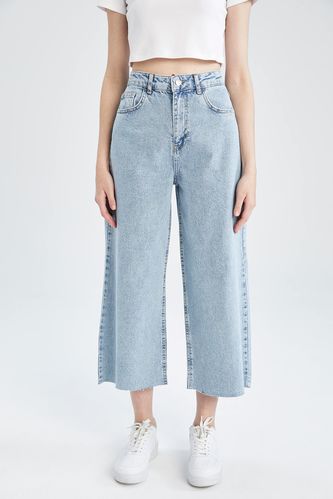 Culotte Fit High Waist Cropped Hem Jeans
