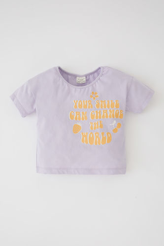 Kız Bebek Regular Fit Baskılı Kısa Kollu Pamuklu Tişört