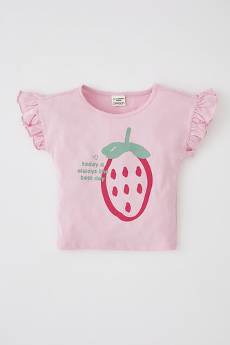 Baby Girl Regular Fit Strawberry Printed Short Sleeve T-Shirt