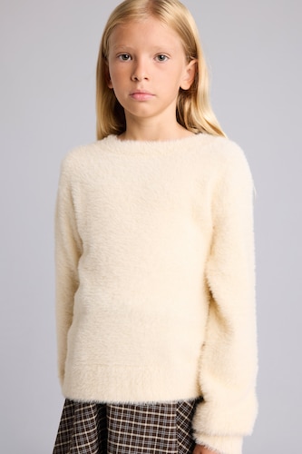 FILLES Écru Pull en tricot à col rond pour fille Coupe régulière