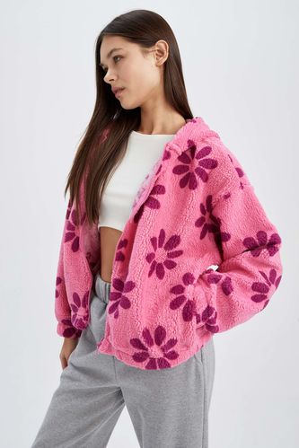 Oversize Fit Hooded Sherpa Cardigan