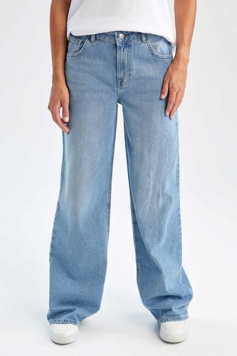 Geniş Paça Düşük Bel Jean %100 Pamuk Pantolon