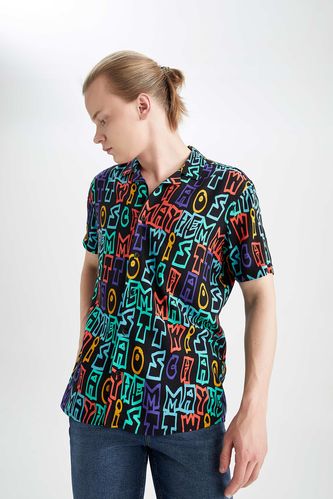 Coool Regular Fit Baskılı Viskon Kısa Kollu Hawaii Gömlek