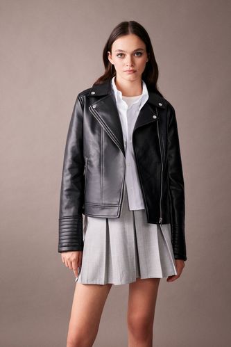 Regular Fit Faux Leather Faux Leather Jacket