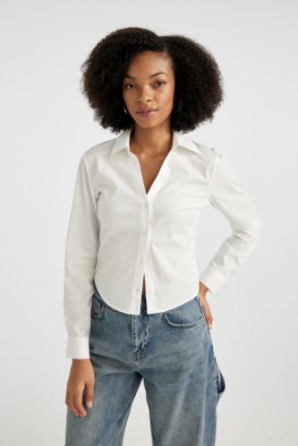 Chemise Slim à Col Bengaline et Manches Longues