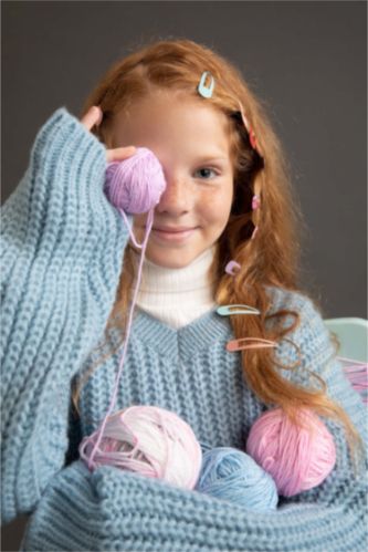 FILLES Bleu Pull Tricot Col En V Fille