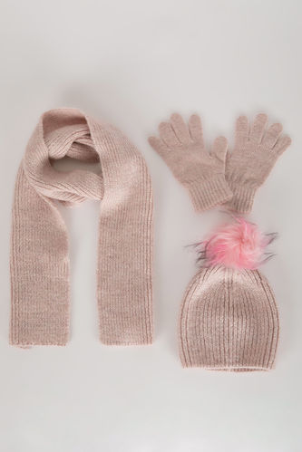 Girl Scarf Beret and Gloves 3 Piece Set