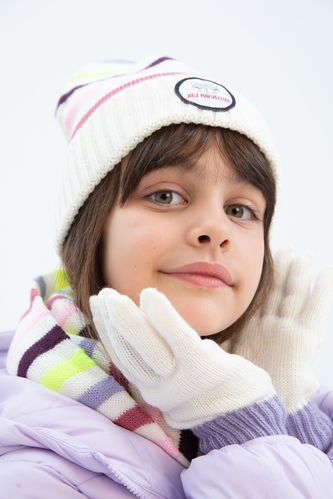 Комплект шарф шапка и перчатки в полоску для девочек